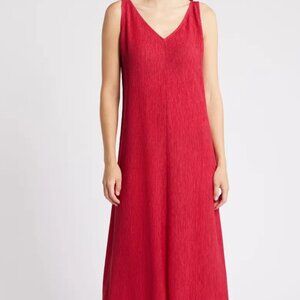 Eileen Fisher Crinkled V-Neck Midi Dress in Azalea